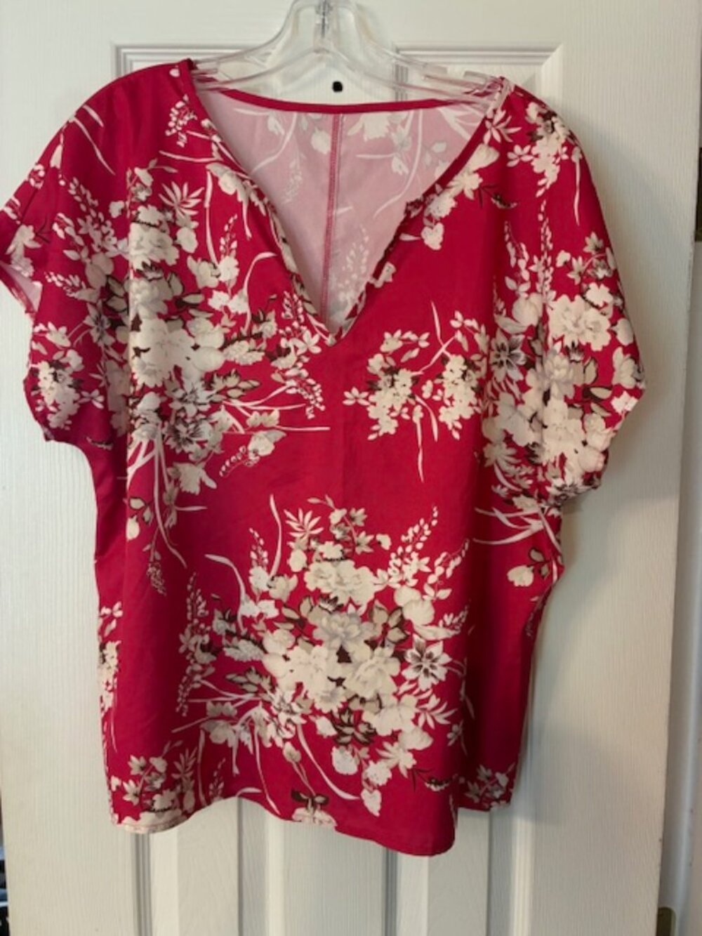 Shein Women's Red Floral Asian Inspired Top Blouse Loose Flowy Size XL/14